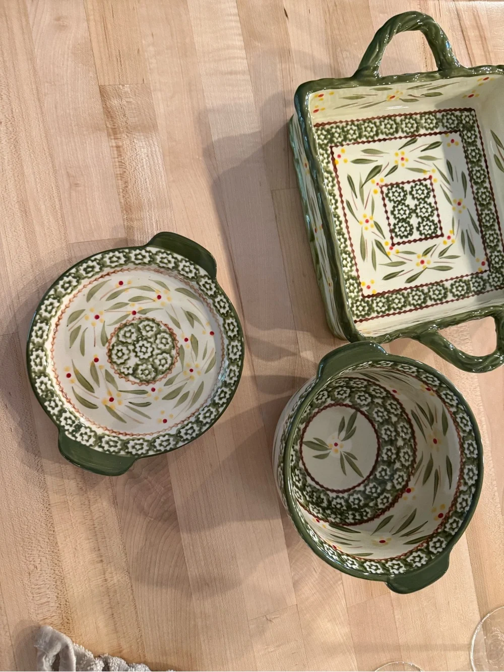 Temptations Green and Cream Floral Serveware Set. Great for entertaining.